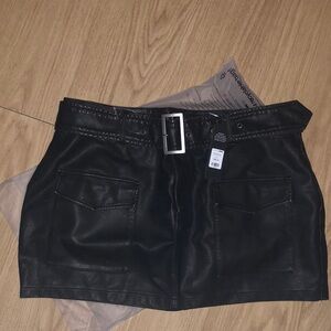 Kenzie Washed Faux Leather Mini Skirt - Brown